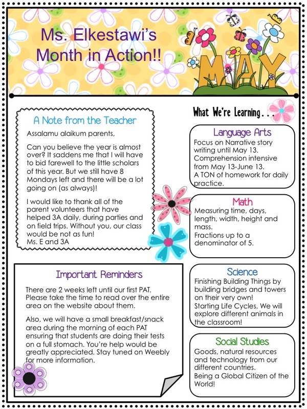 Monthly Newsletters Ms. Elkestawi's Classroom
