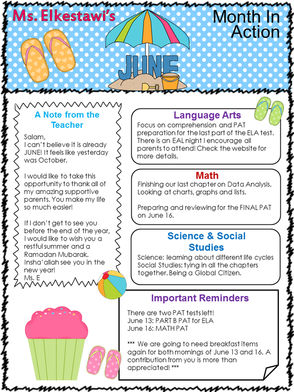 Monthly Newsletters Ms. Elkestawi's Classroom